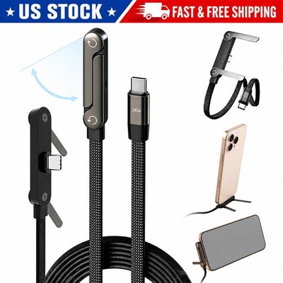 5FT 240W Braided Fast Charging Cord USB C Charger Cable + Invisible Phone Stand