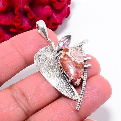 Rosetta Jasper - United State & Pink Kunzite 925 Silver Pendant 2.03'' P102881022