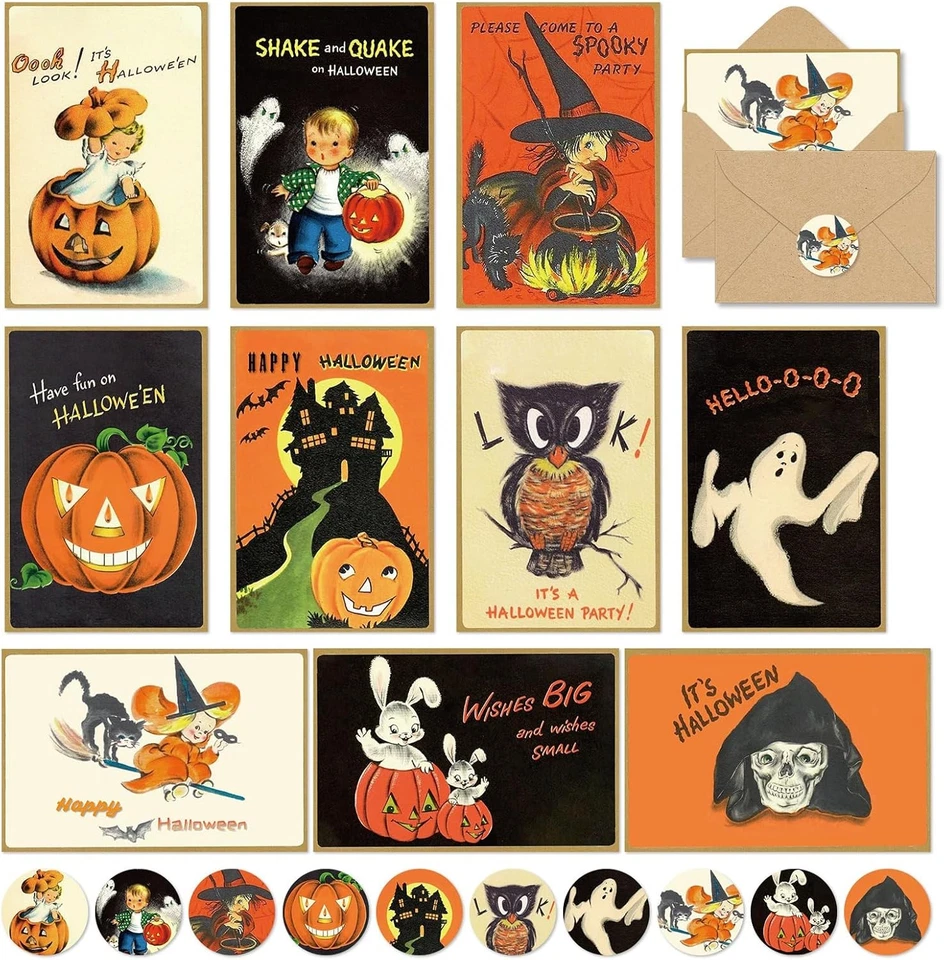 Whaline 50 Pack Halloween Greeting Cards with 4 x 6 Inch, orange and black Foto 2 de 4