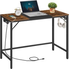 Computer Desk Home Office Desk W/ Power Outlet Modern Study Writing Desk W/ 3