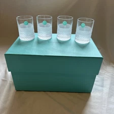 Tiffany & Co. Diamond Point Crystal Shot Glasses Clear Set of 4 with Box