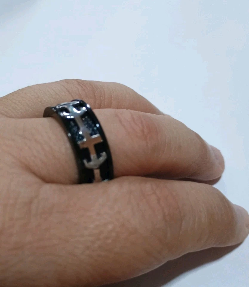 Black INOX Stainless Steel Anchor Ring Band – Nautical Design,Size 12 - Image 3 of 4