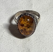 925 Sterling Silver Vintage Baltic Amber Ring Size 8.5-9