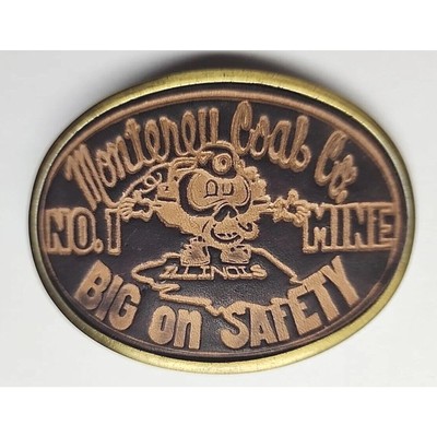 1980's Monterey Coal Co Mine 1 Big On Safety Carlinville, IL Belt Buckle PB157a