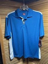 Champions Tour Large Golf Polo Blue and White Short Sleeve Polyester With Tags
