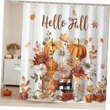Happy Fall Shower Curtain Autumn Pumpkin Shower Curtain with 12 Hooks