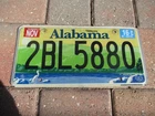 Alabama license plate   # 2BL 5880