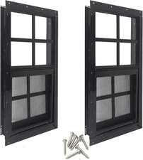 12" x 18" Shed Windows with Tempered Glass and Fiberglass Screen, 2 Pack Small S