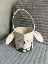 Spring Time Felt Easter Bunny Rabbit Storage Basket Beige Very Good Condition