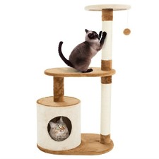 Cat Tree Sleep and Hide Condo 3 Tier Scratching Posts w Toy 3 Ft High with Cave