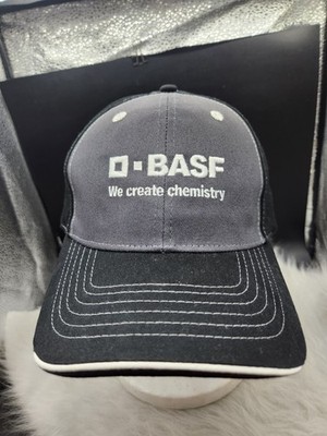 O-BASF We Create Chemistry Adjustable Baseball Cap Gray On Black Sportsman Tag