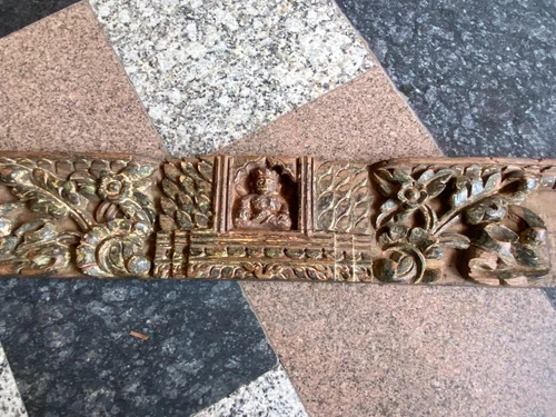 ANCIENT OLD MUGHAL PERIOD WOODEN HAND CARVING HINDU GOD GENESHA WALL DOOR PANEL
