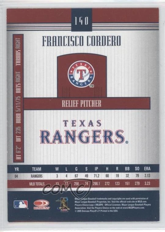 2005 Donruss Signature Series Silver Signatures Francisco Cordero #140 Auto - Image 2 of 2