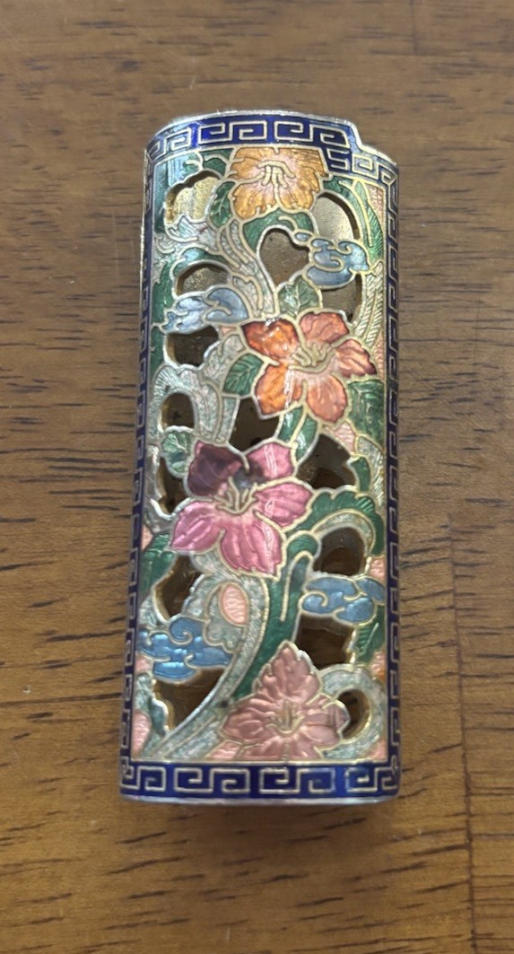 Case Cloisonne Brass Floral Flower Cut Out Cover Holder For 