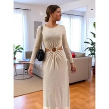 NWT Zara Cut Off Soft MIDI Stretchy Dress Cream - Size Small