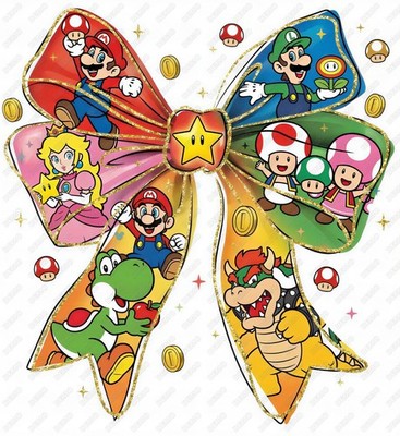 Super Mario Bow  DTF  Shirt Iron on Transfer