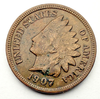 1907 Indian Head US 1c ~ F ++ / VF Details~Obverse Woody Lamin ~ Nice!~D15