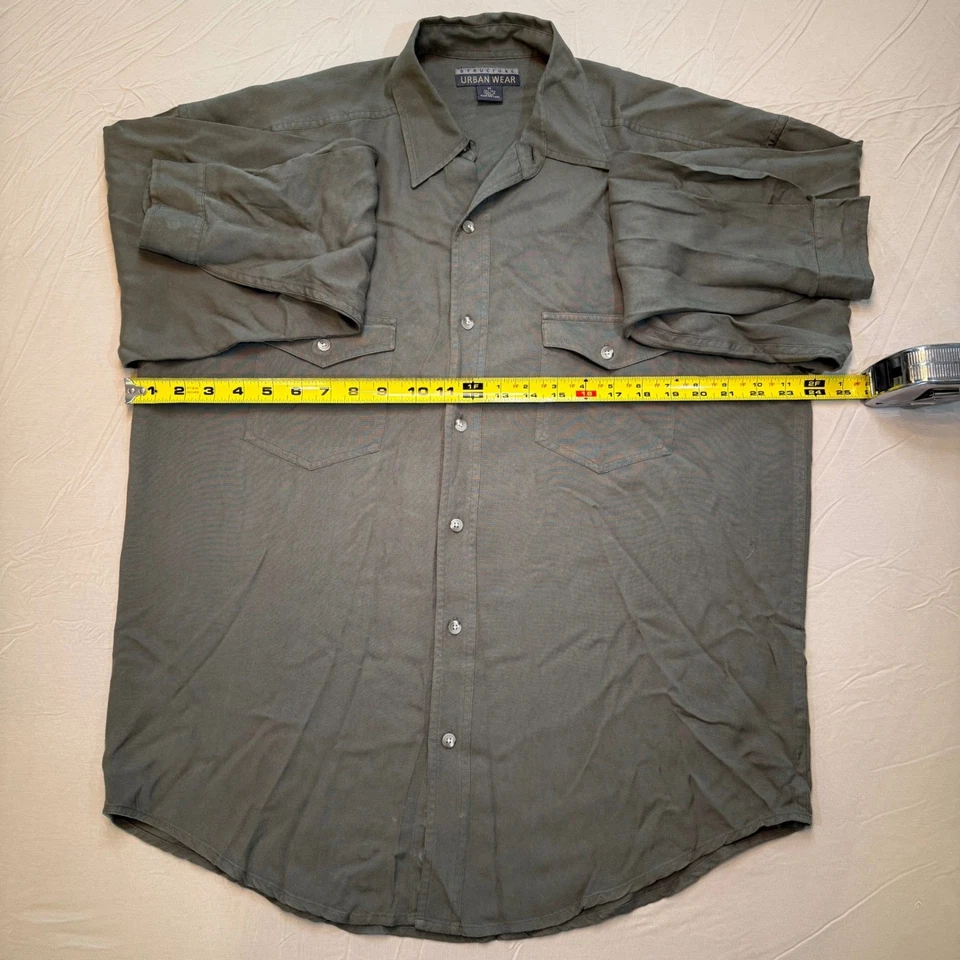 Structure Urban Wear 100% Silk Shirt Mens Medium Button Up Long Sleeve Olive - Image 2 of 4