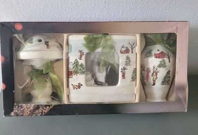 Potpourri Designs Winter Scene 3 Pc Gift Set Christmas Vase Frame Tealite Lamp