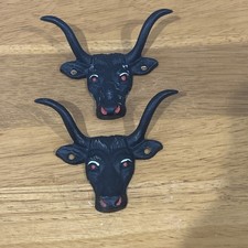 2 Cast Iron Western Bull Head Steer Double Wall Hook Coat Towel Hat Hanger Decor