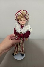 Retro Vintage Early 1990’s small porcelain doll In Vintage Dress With Stand VGC