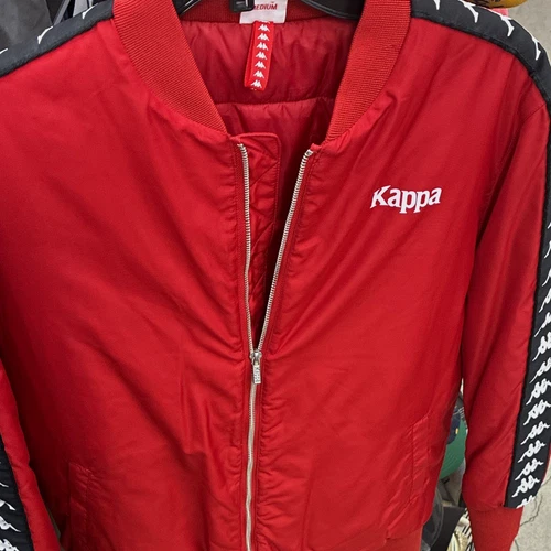 Kappa Men's Red Bomber Jacket Full Zip Logo Tape Sleeves Size M - product listing photo