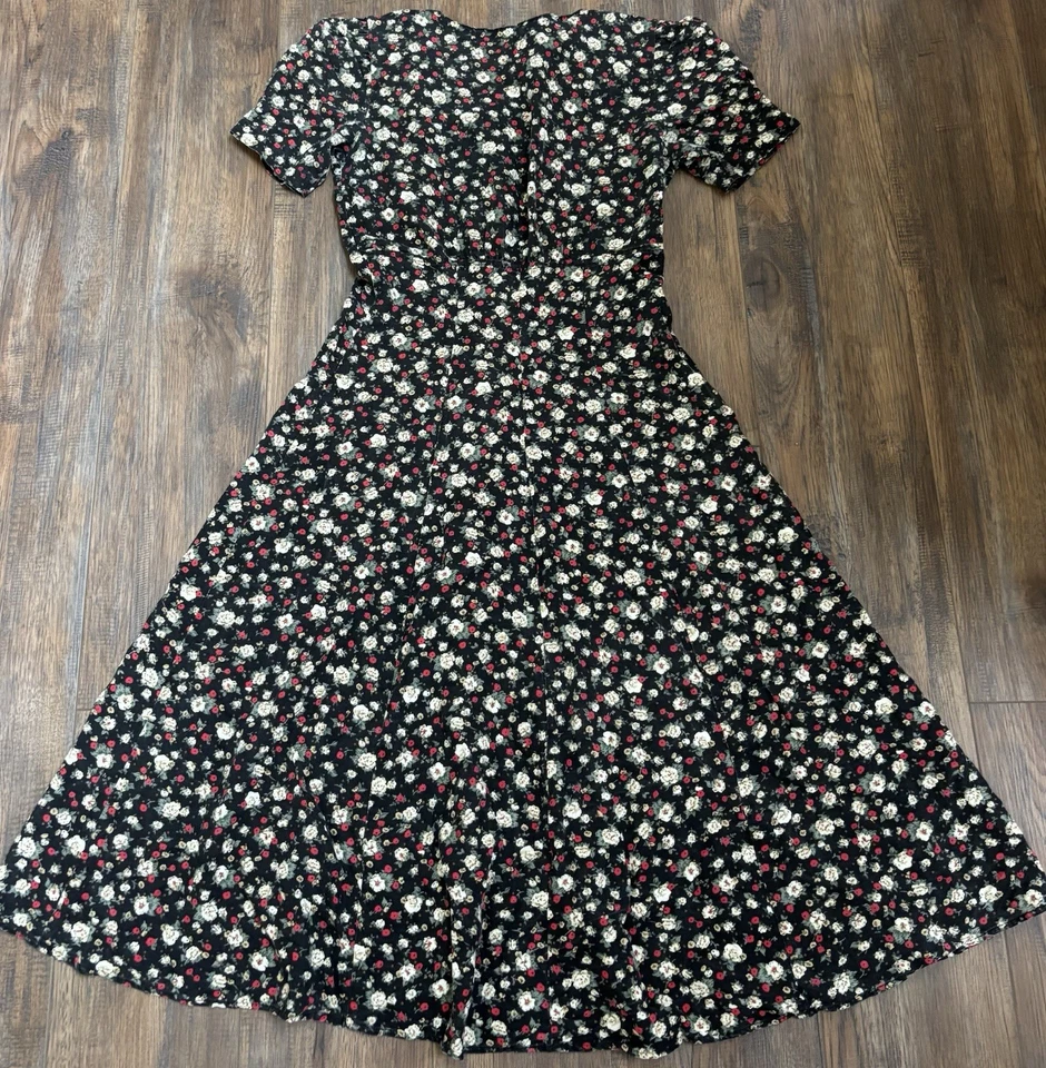 Vestido midi vintage Byer Too Babydoll Cottagecore con botones Y2k floral para mujer M Foto 4 de 4