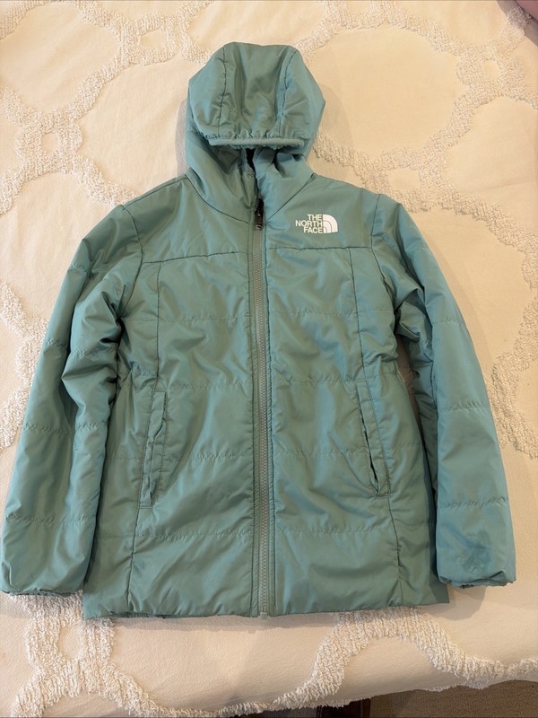Girls North Face Ski Coat Size Small Green Reversible To Cozy Fleece
