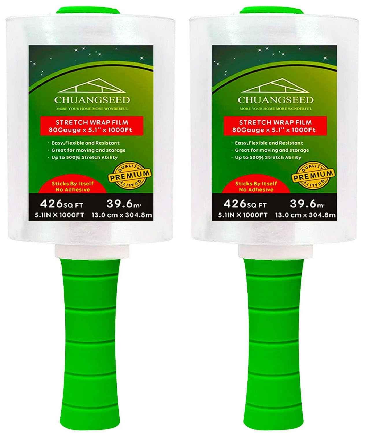 2-Pack Industrial Mini Clear Stretch Wrap Film 80 Gauge 5.1 1000Ft For Pallet