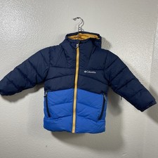 Columbia Kids Puffer Jacket XXS 4/5 Navy Blue Hooded Winter Coat Full Zip