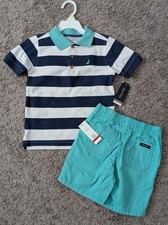 NWT NAUTICA Boys Size 4/5 Shorts  Polo Set Easter Outfit Teal/Navy