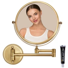 8 Inch Brass Bathroom Magnifying Mirror Wall Mounted 5X, 360 Swivel Extendabl...