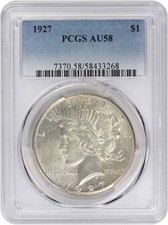 1927 Peace Silver Dollar AU58 PCGS