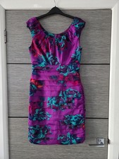 Ladies Coast Purple Multi Sleeveless Pencil Dress UK 10