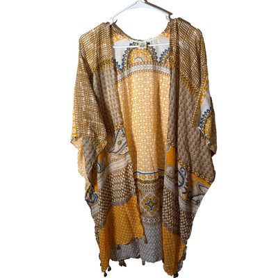 Raj Kimono Blouse Women's One Size Yellow Open Summer Cardigan Lightweight