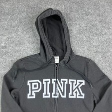 PINK Victoria's Secret Hoodie Women's Size XS Black Full Zip Fleece Logo Graphic