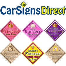 Grandma's Princess On Board Car Sign - Baby/Child Safety-6 Choices- Personalised