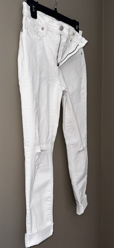 MADEWELL White 9" High-Rise Distressed Skinny Leg Raw-Hem Crop Jeans Size 26 - Picture 19 of 24