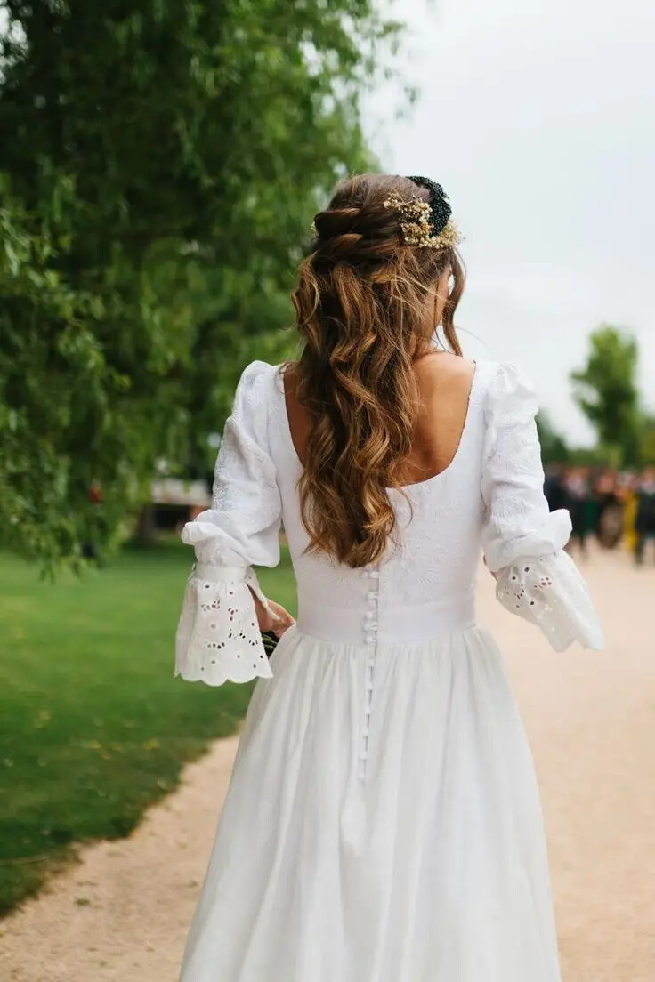 Elegant Boho Wedding Dresses Floral Sleeve Ruffle Tiered Lace Ruffle Bridal  Gown | eBay