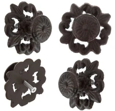2 Cast Iron French Fleur DeLis Drawer Cabinet Door Pull Knob Back Plate Hardware
