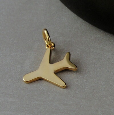 Gold Airplane Charm Miniature Jet Plane Pendant Gift for Flight  Attendant