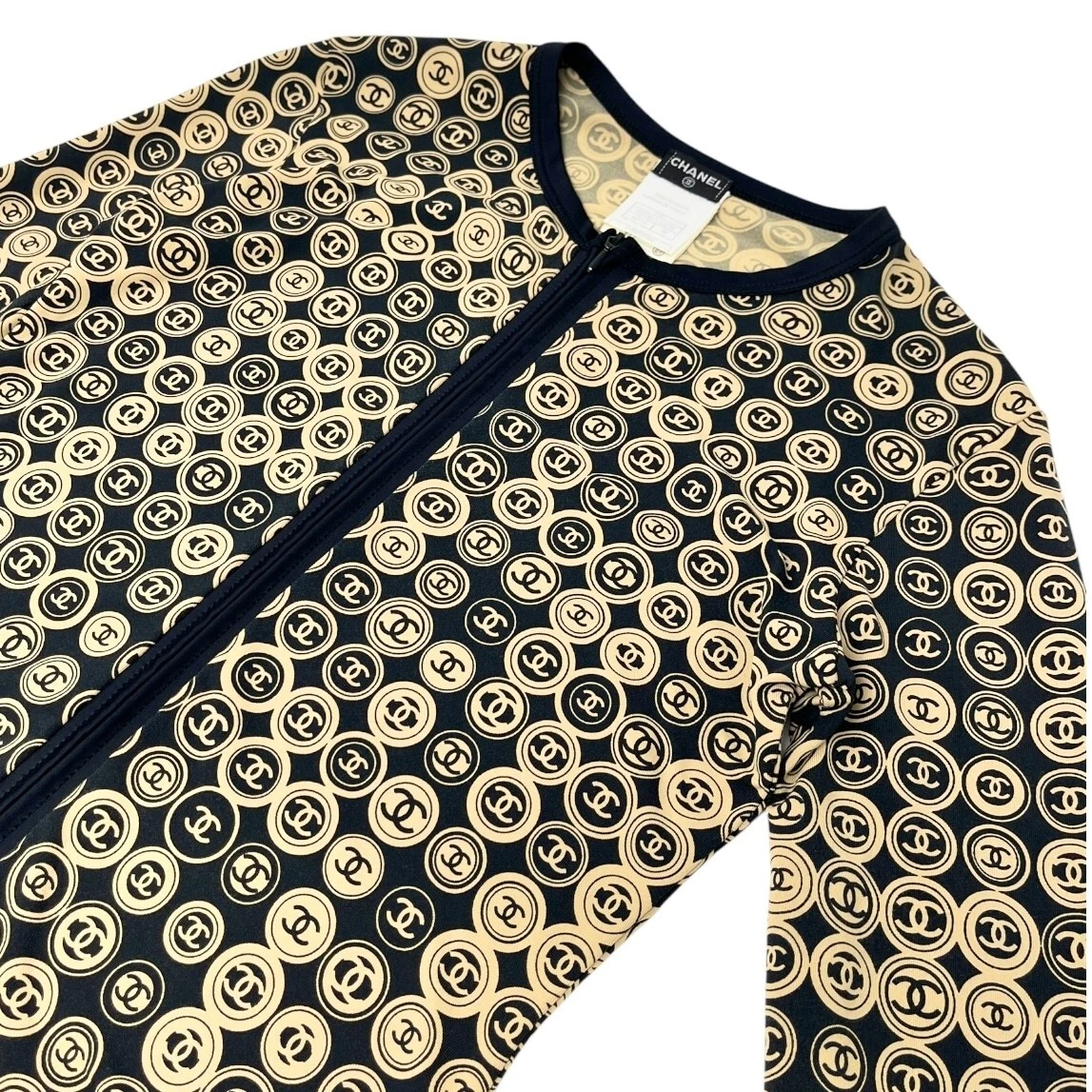 CHANEL Vintage 03P CC Logo Medaglione Top Gonna Set #38 Nero Marrone Nylon Zip