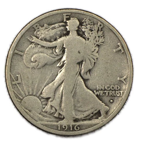 1916-D Very Good VG+ Walking Liberty Silver Half 50c Denver