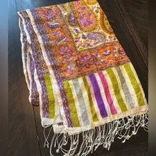 Paisley bright stripe Pashmina Scarf Wrap  26 by 72