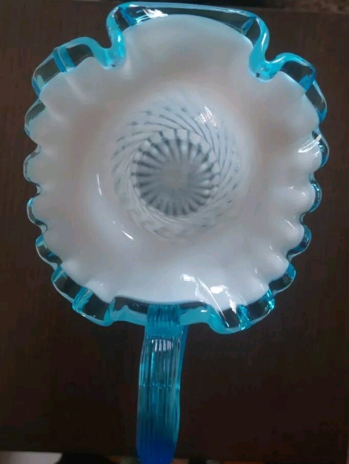 Fenton Art Glass Opal Aqua Swirl Optic 90TH Anniversary  By Bill & Frank Fenton