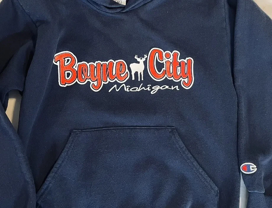 VETEMENTS Felpa con cappuccio Boyne City Michigan Champion abbigliamento sportivo autentico Youth Medium 2008