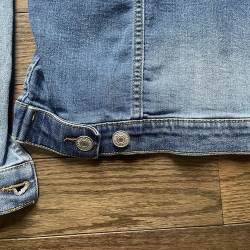 7 for All Mankind Jacket Youth Large Jean Denim Flap Pockets Distressed Button - Picture 10 of 10