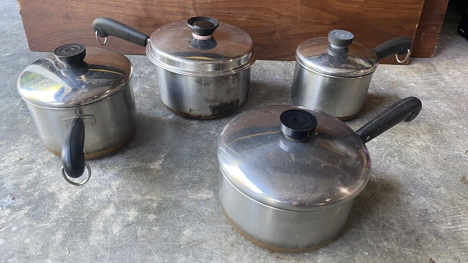 Vintage Revere Ware Copper Bottom 4 Pot & 3 Lids Set -
