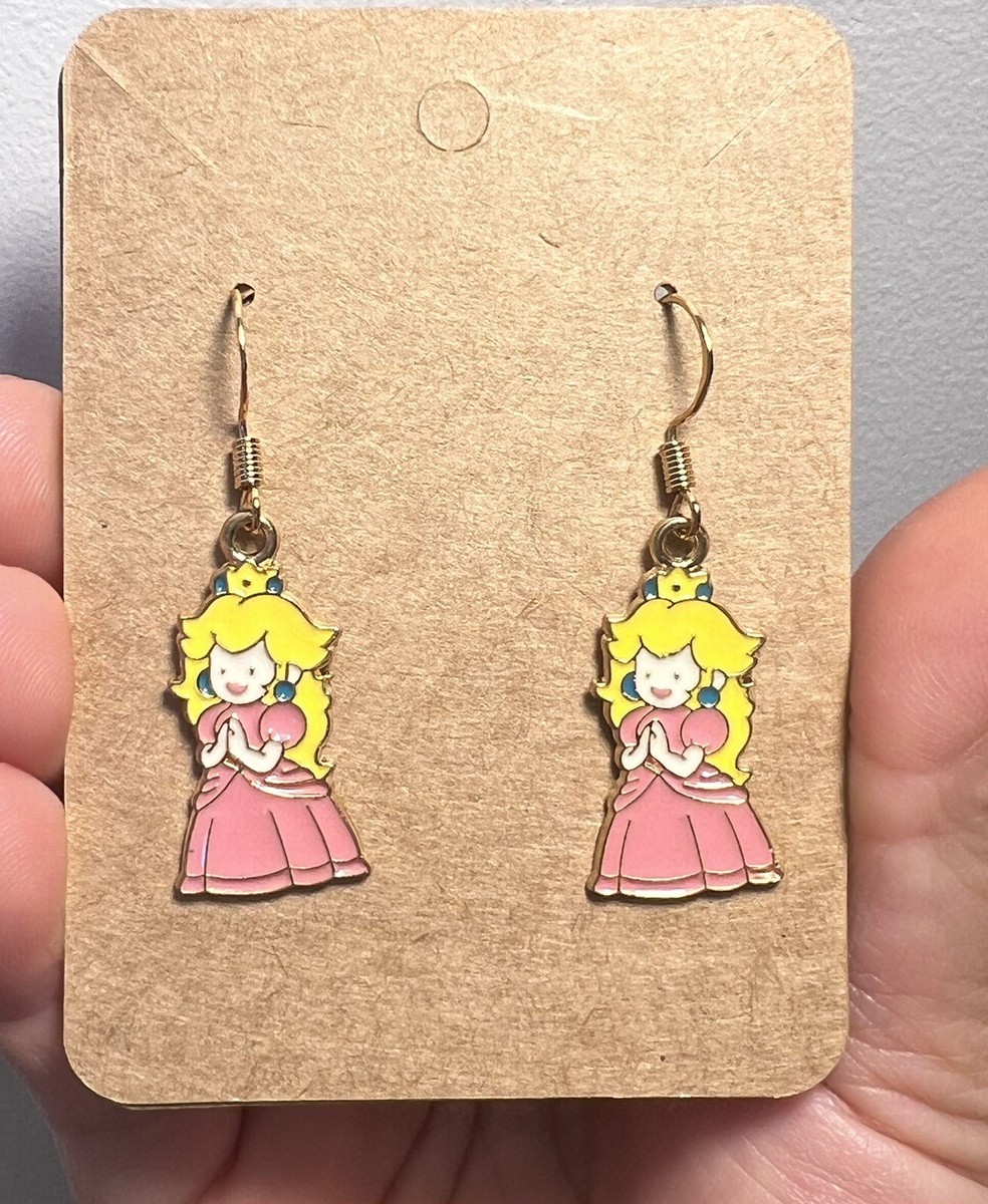 Princess Peach Earrings, Super Mario Earrings, Game Character Earrings