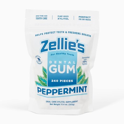 Zellies 100 Percent Xylitol Sugar Free Peppermint Chewing Gum
